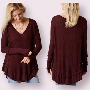 Free People We The Free Laguna Waffle Top Contrasting Cuffs Thumbholes Medium